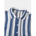 Mens Stripe Print Sleepwear Long Sleeve Chest Pocket Bathrobe Home Robe