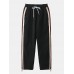 Mens Seam Front Side Ribbon Cotton Casual Drawstring Cuff Pants